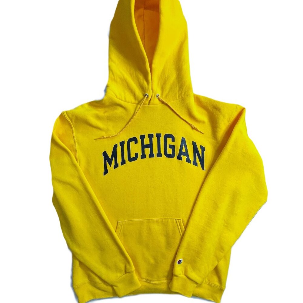 Champion Michigan Yellow Blue Hooded Sweatshirt Size medium